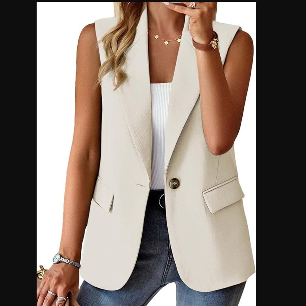 Women's Sleeveless Blazer Beige Medium